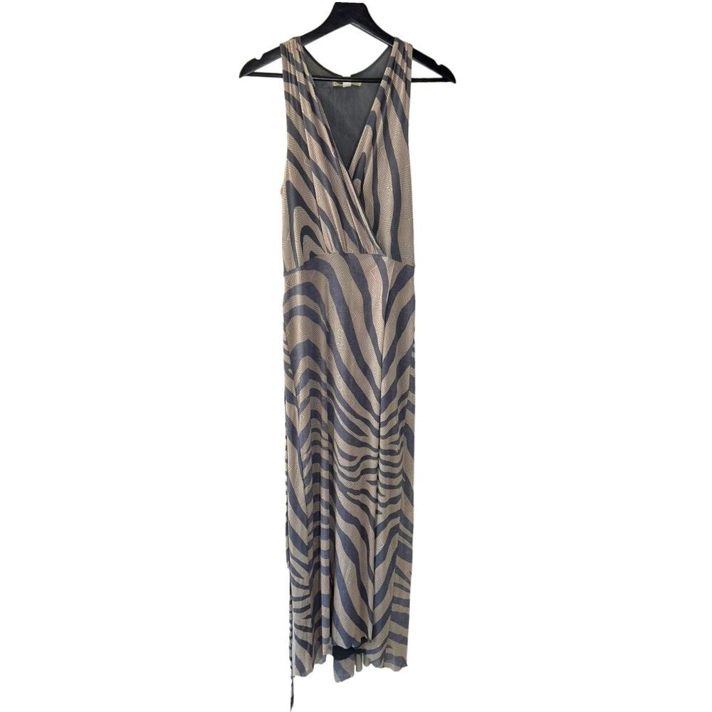 Weston Wear Taupe Grey Geometric Print Sleeveless V Neck Maxi Dress Small